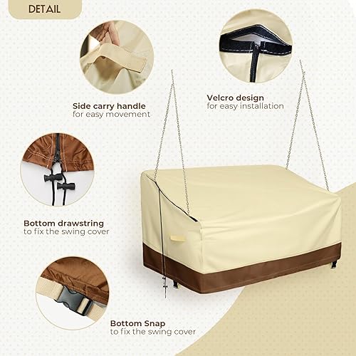 Miniatura 4 de Funda colgante para columpio de porche, impermeable, 420D, para exteriores, patio, columpio, 56 x 25 x 32 pulgadas, beige y café