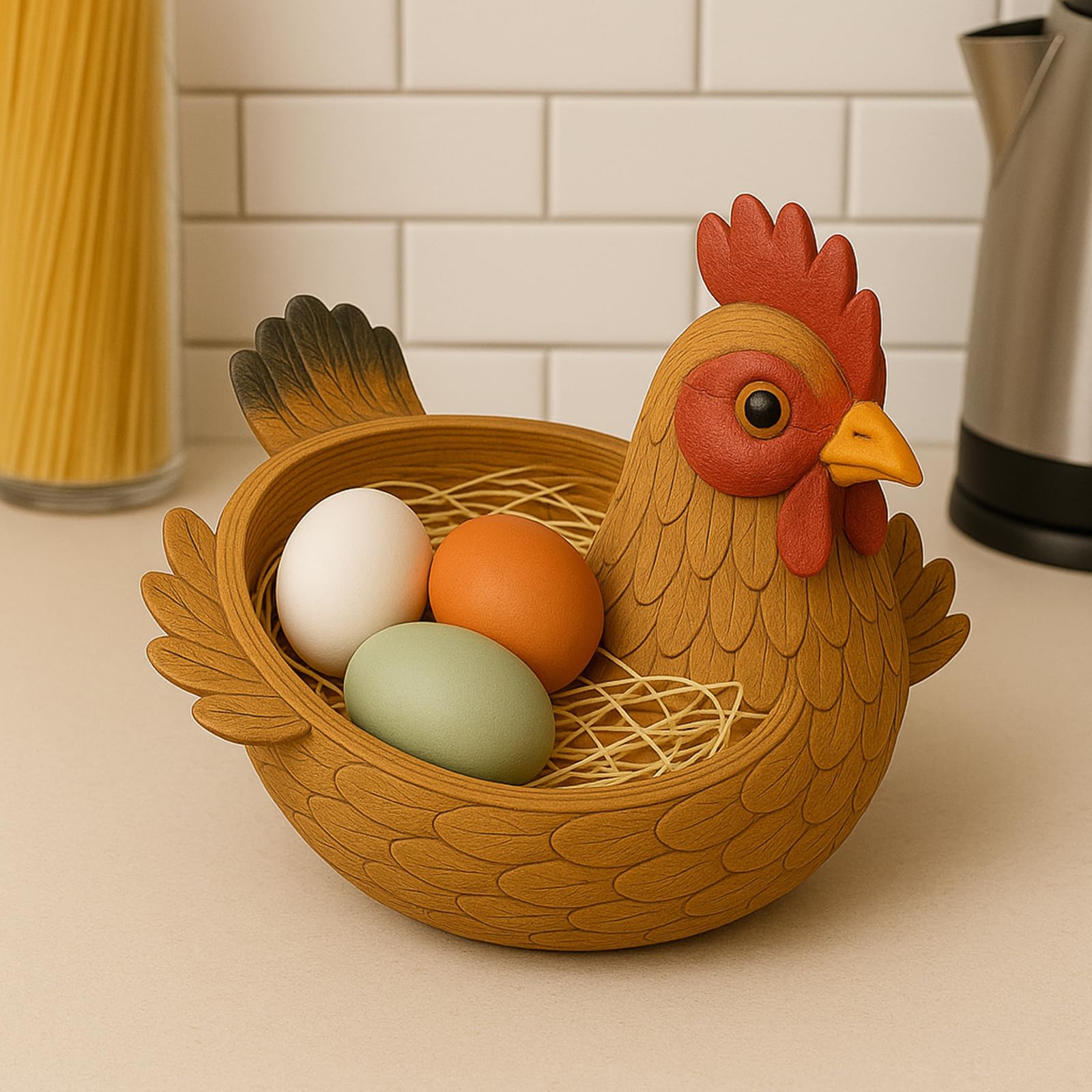 Huevos de Pascua de madera, 8 unidades, huevos de madera de 3 colores para manualidades, anidación de pollo, juguete de comida teñible 4