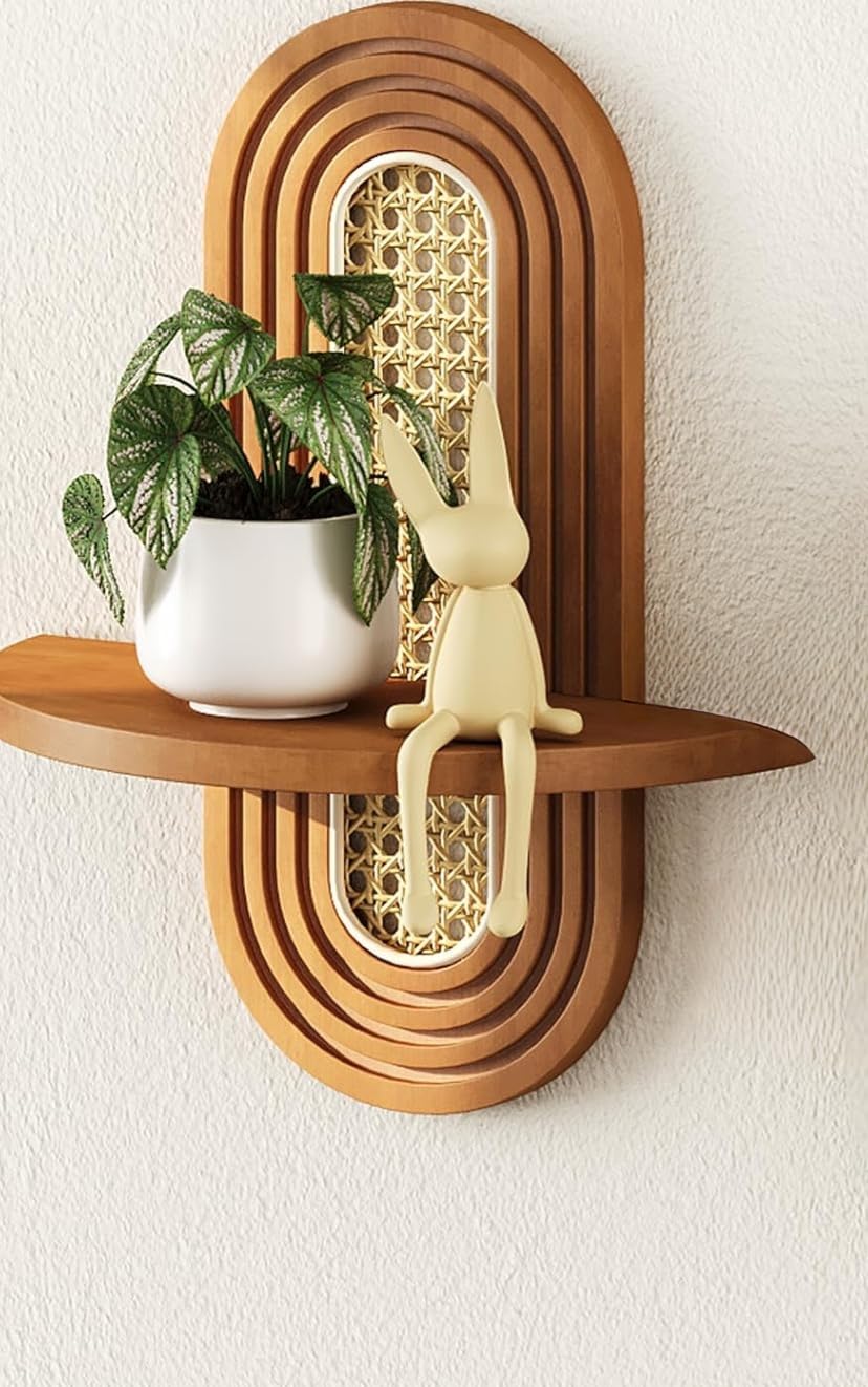 Floating Shelves for Wall Decor,Rattan Plant Shelf Set of 1, Mid Century Small Decorative Shelf, Sheesham Wood Shelves for Living Room,Bedroom,House & Office (Walnut Set of 1)-picture-30