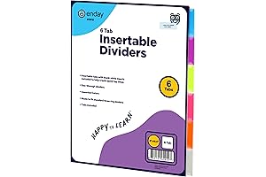 6 Dividers for 3 Ring Binder Standard Index Folder Dividers, Plastic Multicolor Dividers