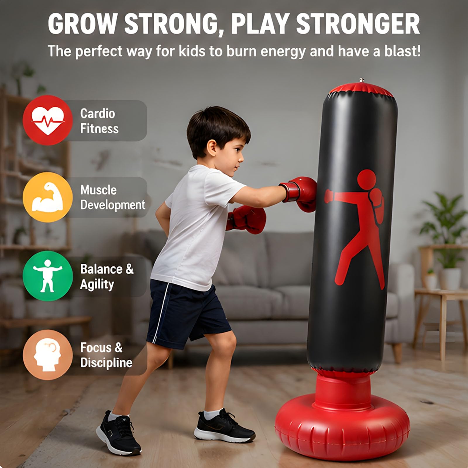 Juego de almohadilla de puntuación electrónica para jóvenes con bolsa inflable independiente, guantes y bomba de mano para el hogar, sala de juegos, juego activo