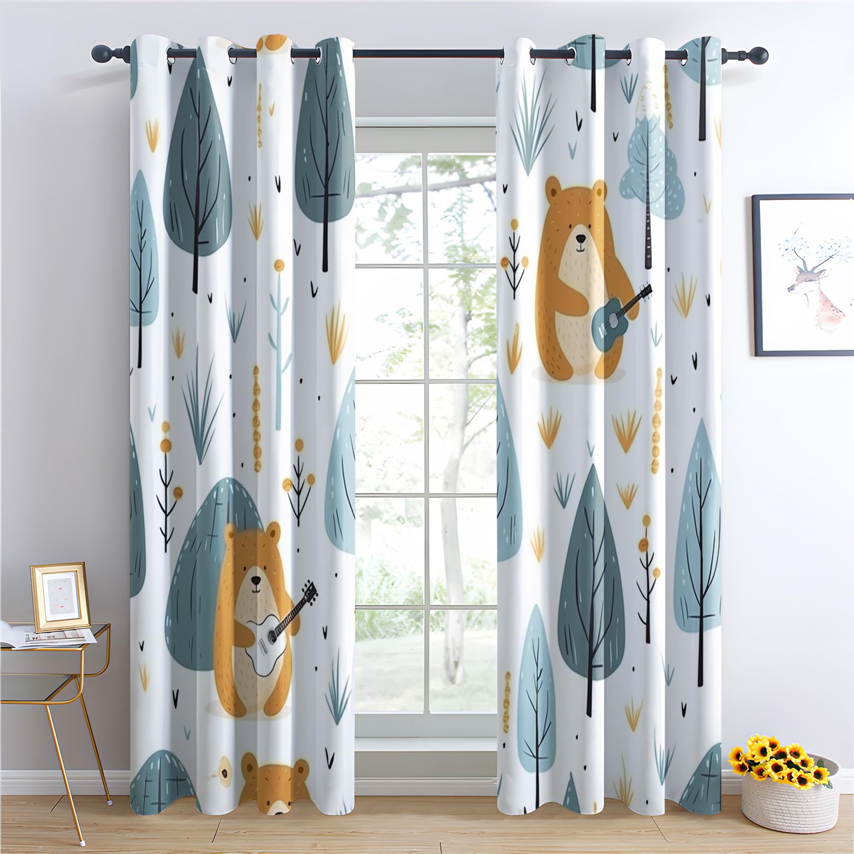Vorhänge Kinderzimmer Jungen Mädchen - Vorhang Blickdicht Cartoon Bär Muster, Thermovorhang für Deko Mädchenzimmer Babyzimmer, Verdunkelungsvorhang 2er Set, Gardinen mit Ösen 160x132 cm (HxB)