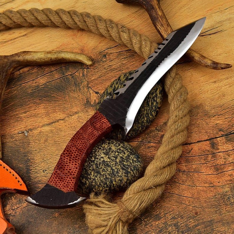 Custom Handmade Carbon Steel Hunting Bowie Knife with Leather Handle, Fixed Blade Design, Premium Leather Sheath Included