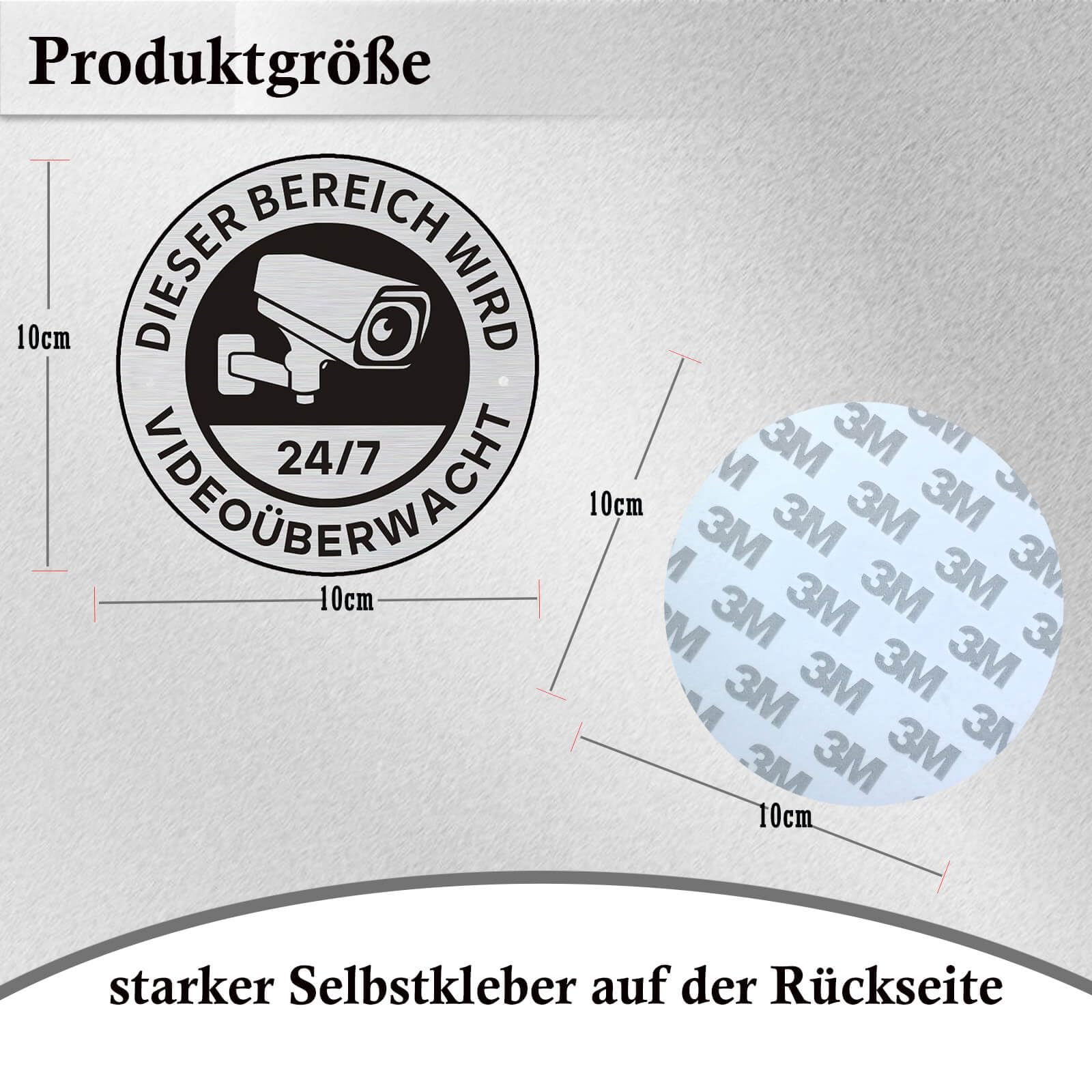 Videoüberwachung Schilder Set – 6 Stück Alu-Schilder, 15x15 Cm & 8,5x3 Cm, Für Privat & Gewerblich