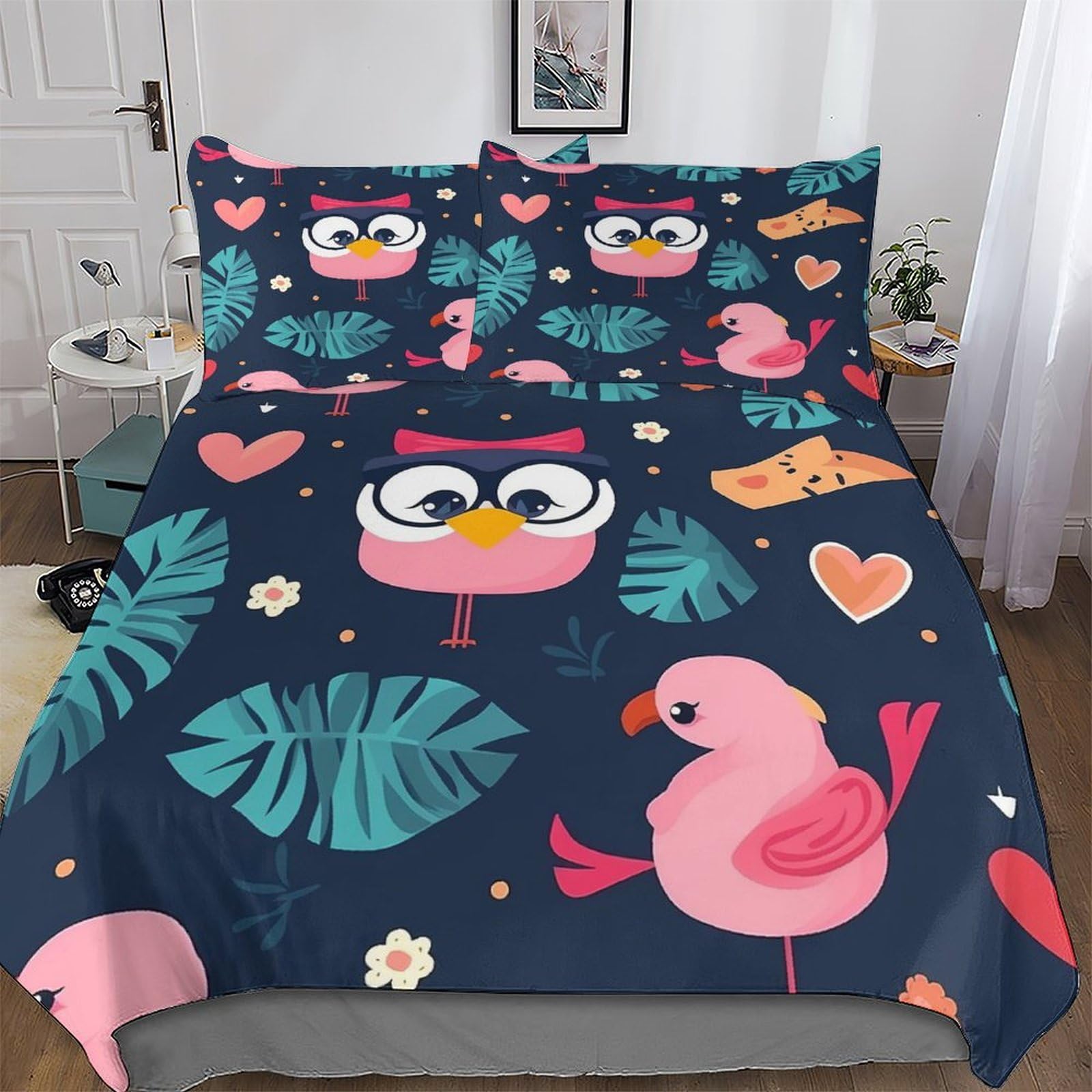 Housse de couette flamant rose microfibre douce parure grand lit avec impression haute définition