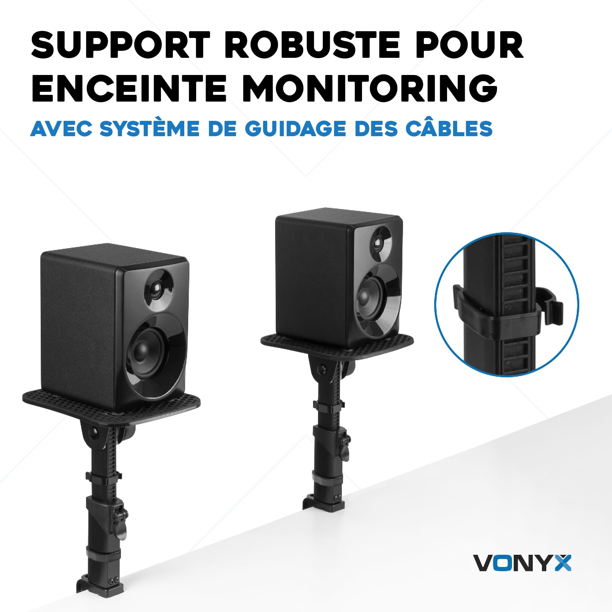 VONYX SMS32 Supports Enceintes de Monitoring avec Crochet - Hauteur Réglable 23-29,5 cm, Enceinte 8'', Antidérapant, Charge Maxi 15kg, Idéal pour Optimiser la Projection du Son et de l'Écoute