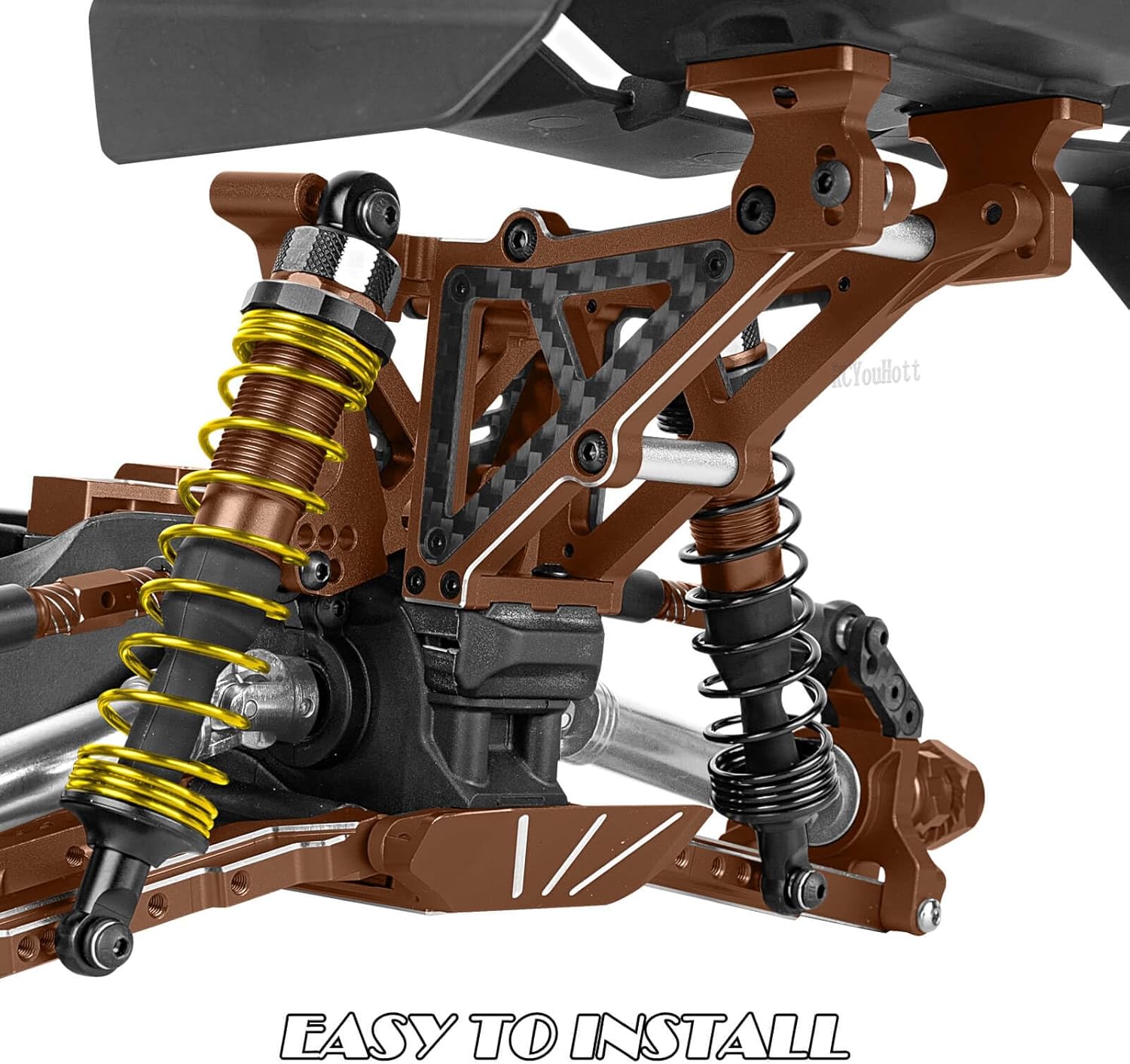 RC Front Rear Shock Tower/Wing Mount/9617T Wing Washer Upgrades Part for 1/10 Jato 4X4,Jato 4WD VXL,Aluminum Carbon Fibre Shock Mounts/Wing Mount Hops Up,Bronze(#9033#9034#9046#9617)