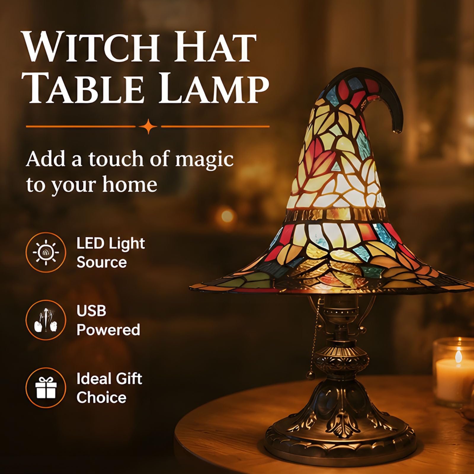 Lampada da esposizione per cappello da strega di Halloween, 30 cm
