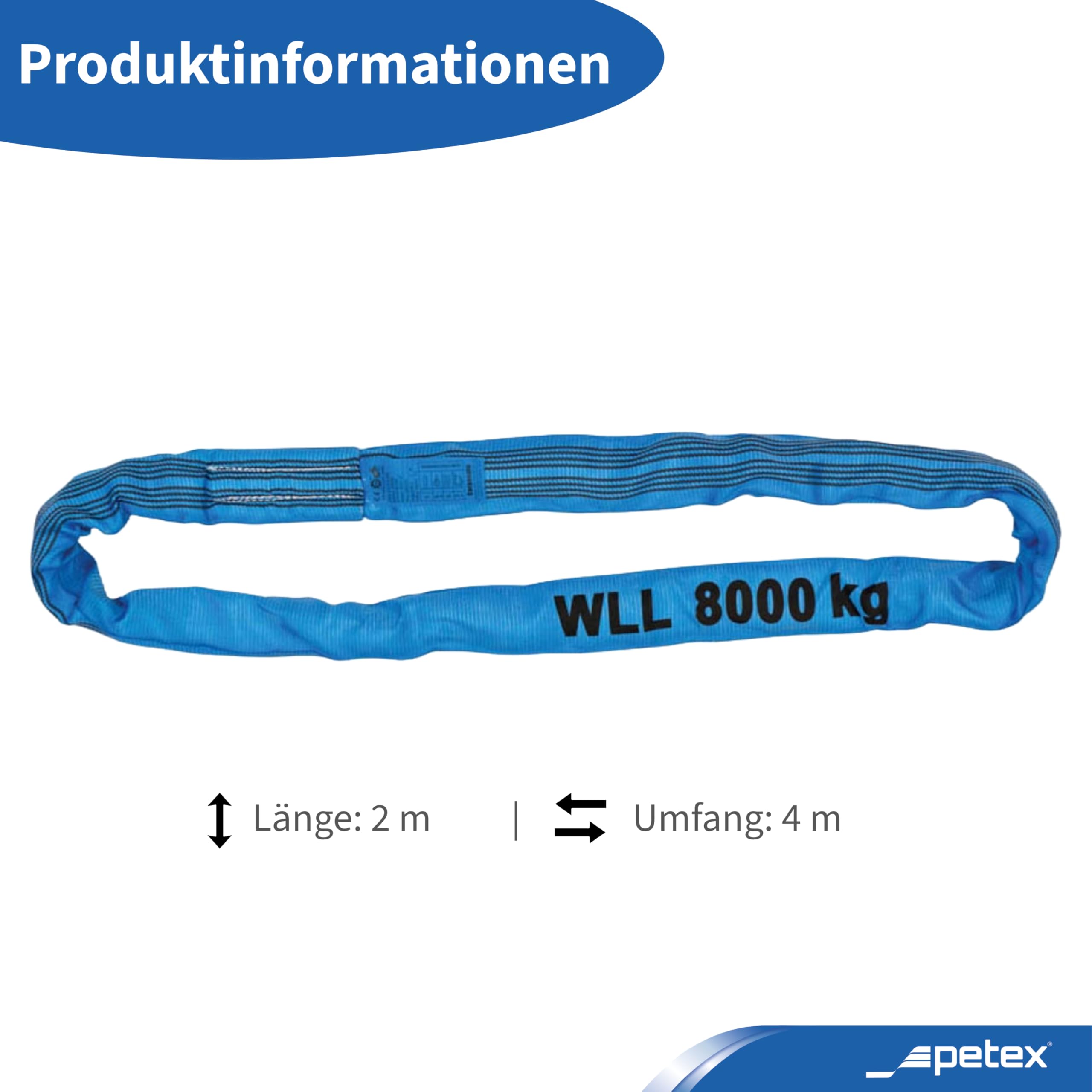 Petex 47208205 Brache Sollevamento Rotondo Schlinge WLL 8.000 kg, Lunghezza 2 m, Circonferenza 4 m, Blu