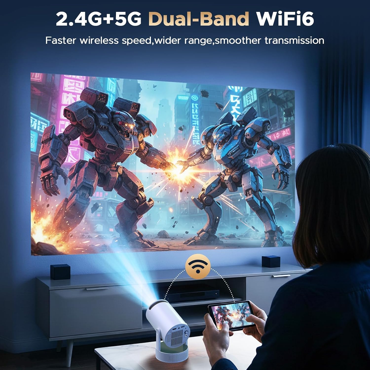 Mini Projector with WiFi and Bluetooth, Portable Projector with Built-in Battery, 4K Supported Android 11.0 Smart Outdoor Projector for Camping, Bedroom, Compatible with iPhone/TV Stick/HDMI/Laptop 5 71FEjAIqKgL. AC SL1500