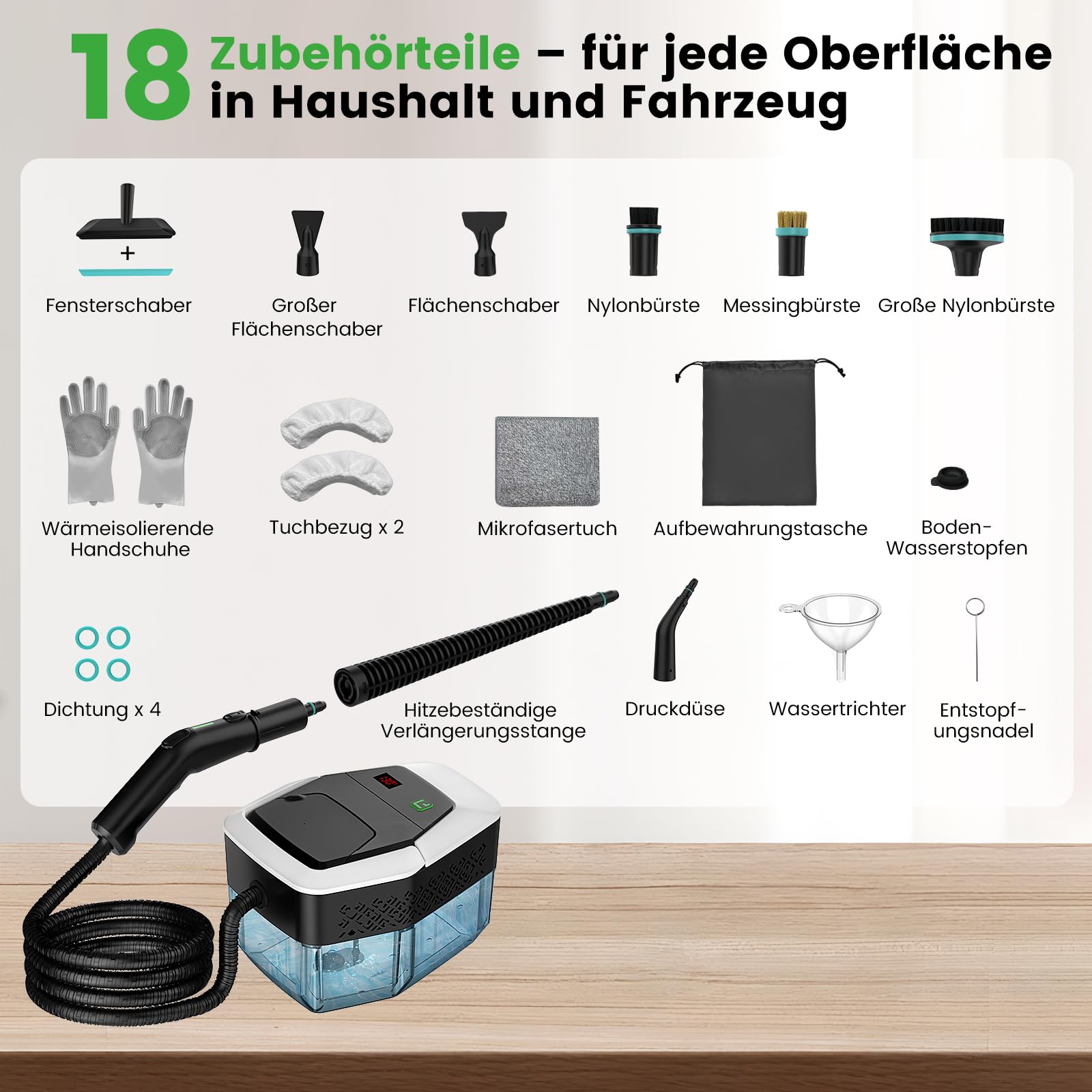 Granarbol 1800ml -2500W Dampfreiniger, 8s Heizung 275°F/145°C Entfernt Fett