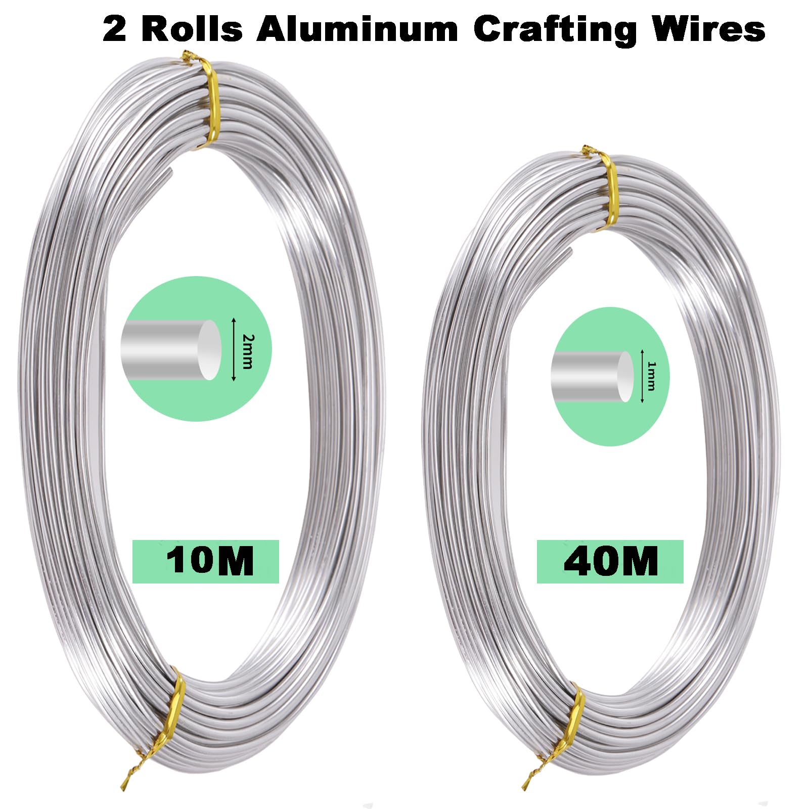 Armature Wire for Sculpting,50M 2PCS Modelling Wire Crafting Jewellery Aluminum Craft Wires for DIY Making(1MM 40M 2MM 10M) - Image 2