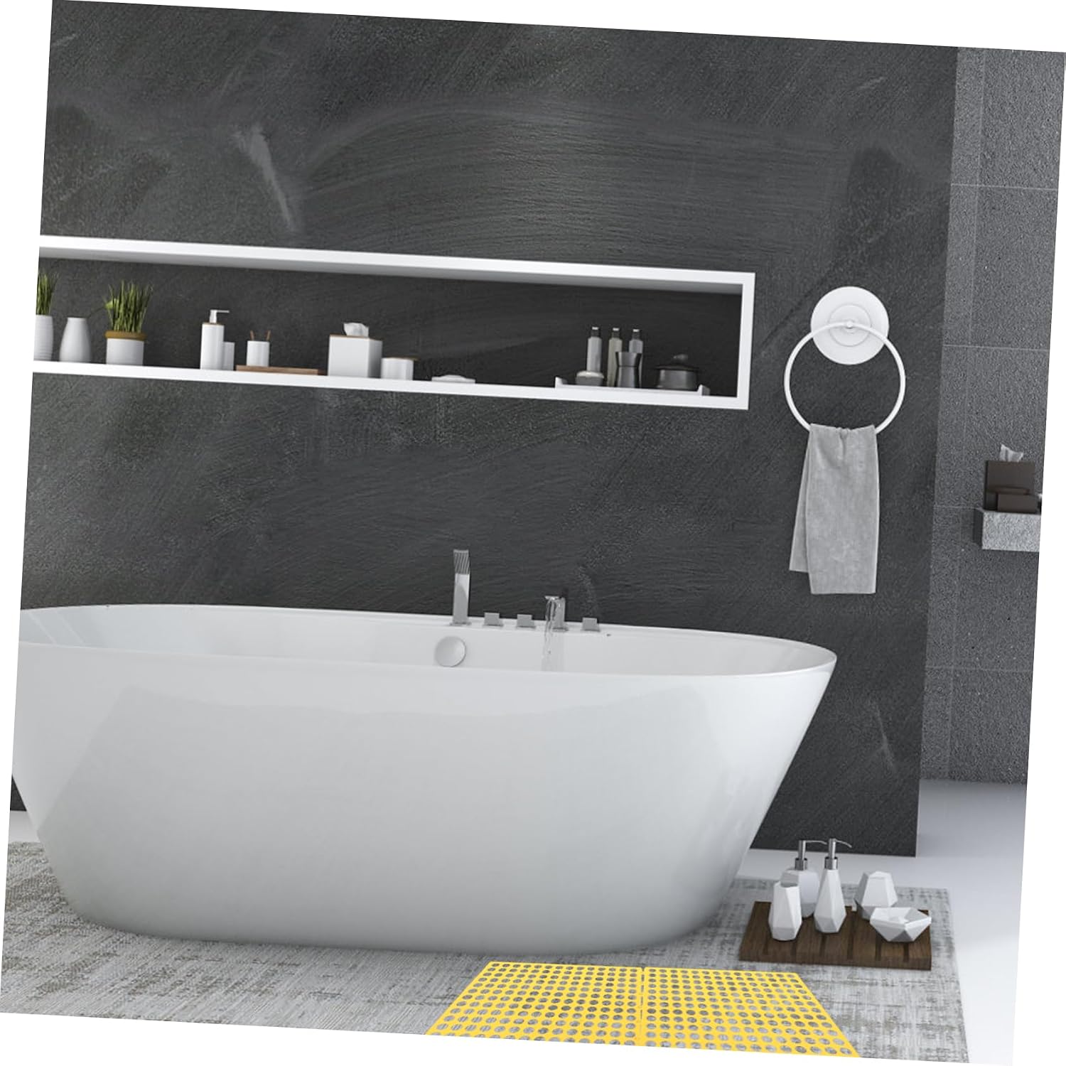 4Sheets Non-Skid Hollow-Out Bath Mat Anti-Slip Shower Cushion for Bathroom Pet Cage and Door Entry Yellow and White Mats for Protection