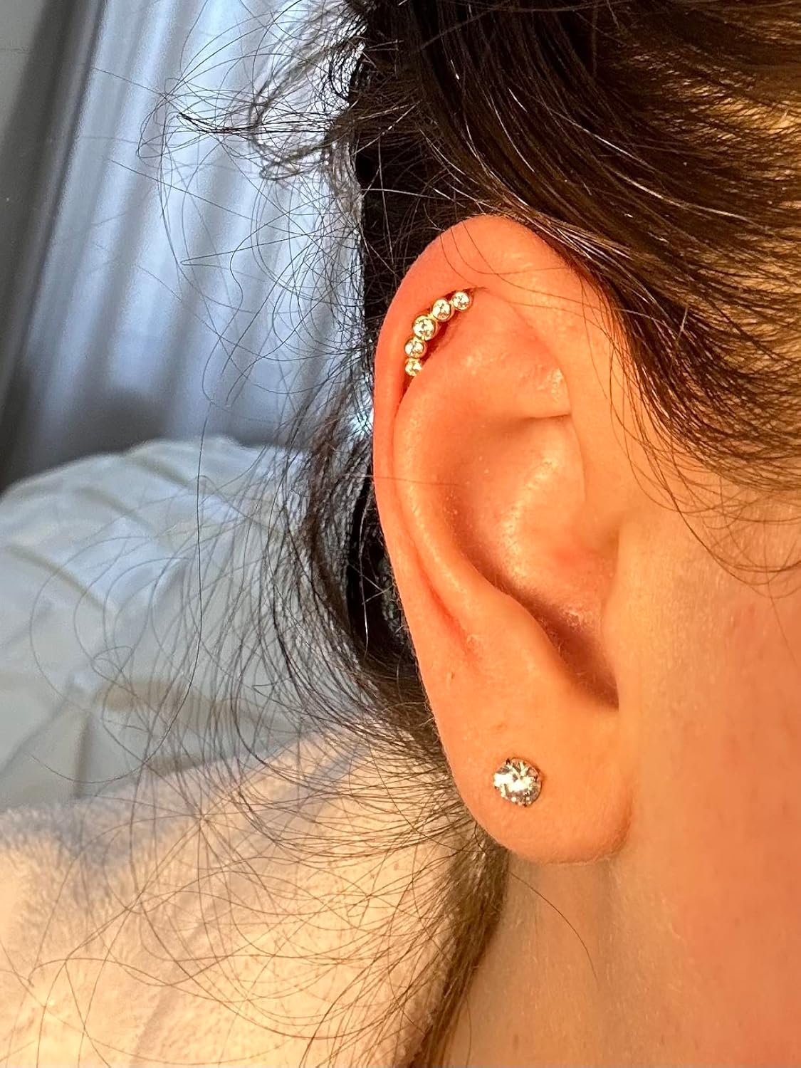 MeIighting 14K Gold Helix Earrings 16G Clear CZ Cartilage Earrings Tragus Piercing Earrings Stud Earring Body Piercing Jewelry - Image 3