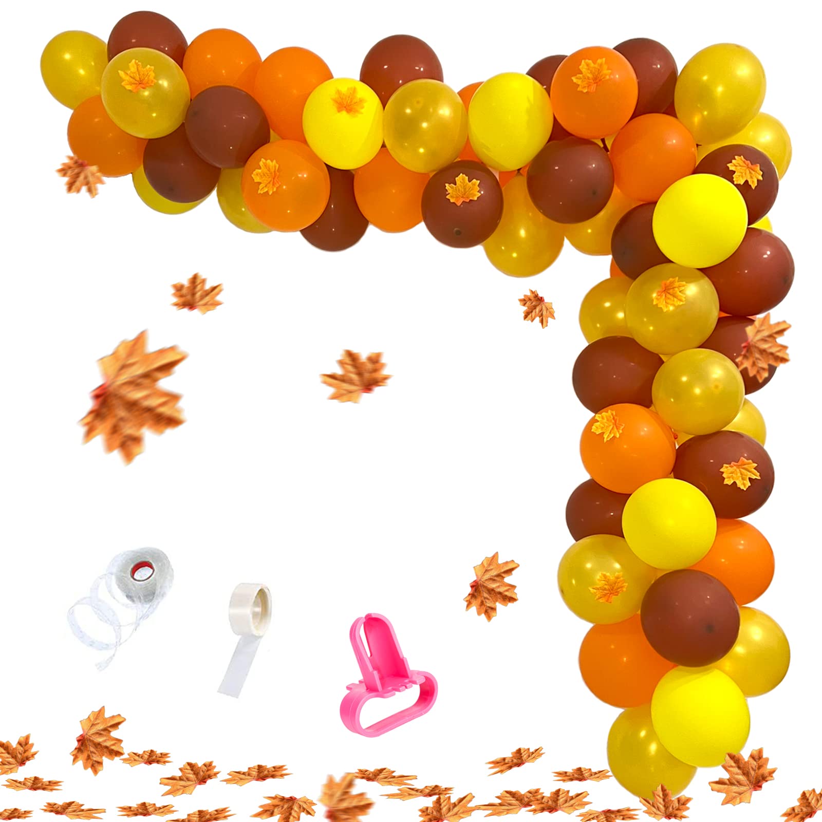 MANGUO 123PCS Fall Balloon Garland Arch Kit with Artificial Maple Leaves Latex Balloons Fall Party Decorations for Autumn Theme Baby Shower Wedding Thanksgiving Birthday Party Supplies (Multicolor)