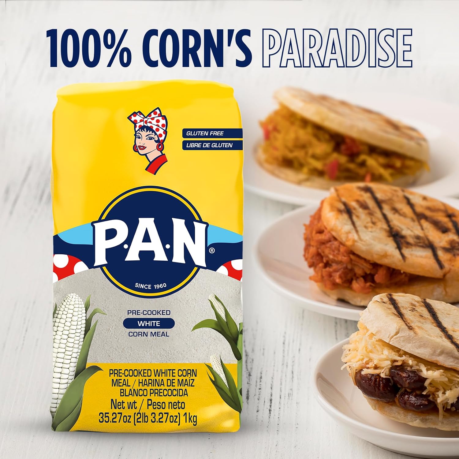 P.A.N. White Corn Meal – Pre-cooked Gluten Free and Kosher Flour for Arepas (2 lb 3.27 Oz) (Pack of 3) image 5