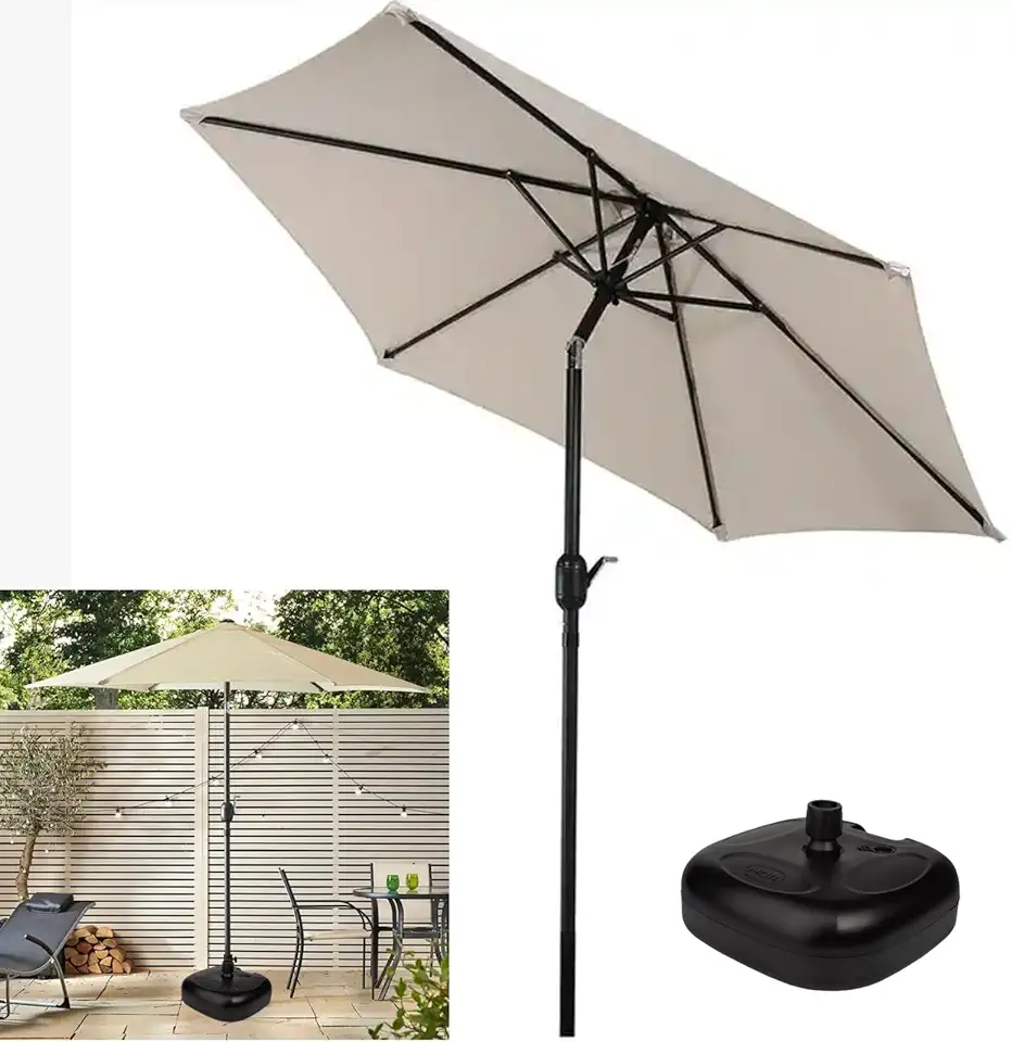 Ombrelone Com Base Plástica para Piscina 2,5m de Manivela Articulado Ipanema Bege - AMZ - Bege-Preta