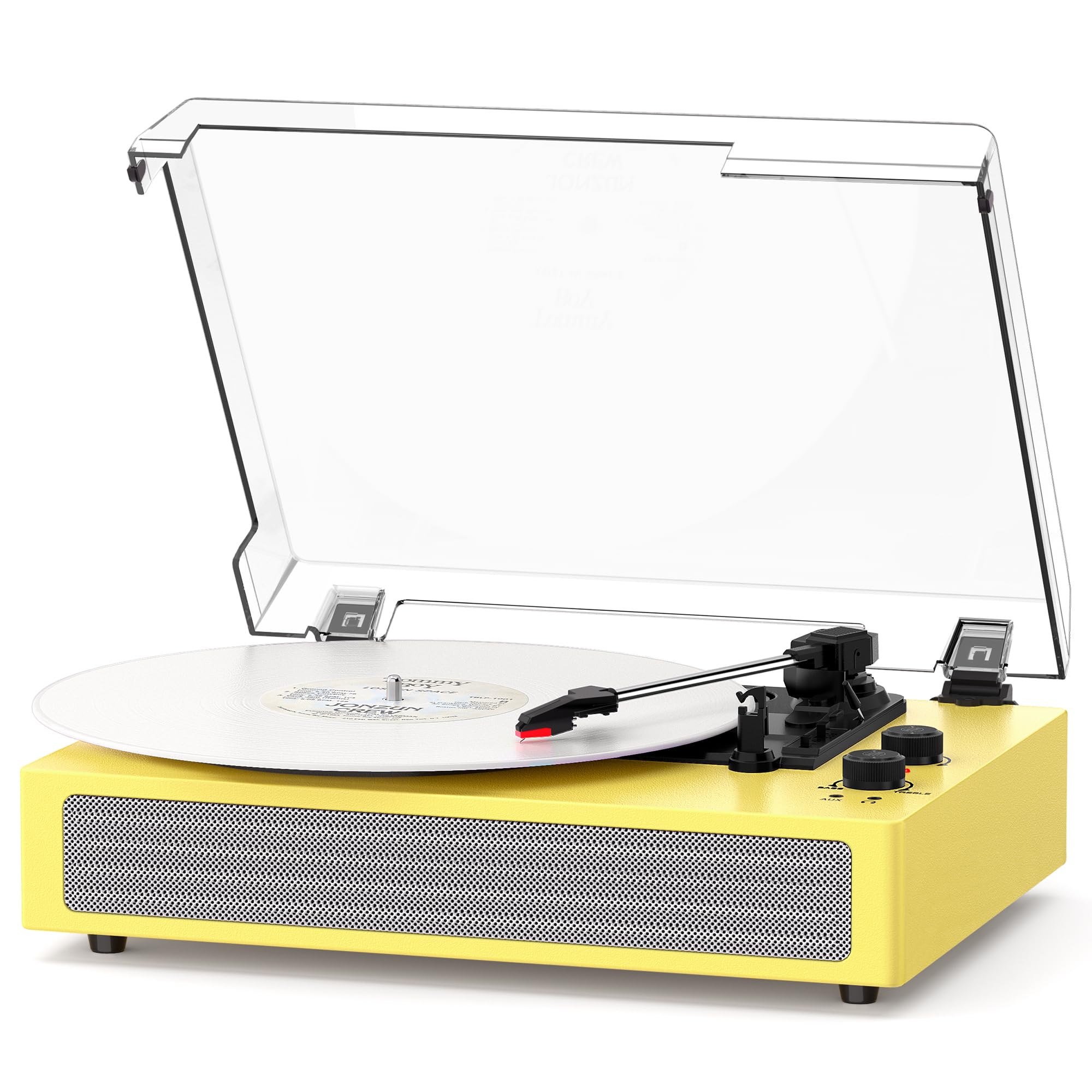Yellow Bluetooth Record Player, 3-Speed Belt Drive Turntable