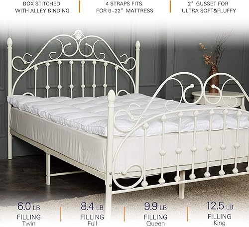 Miniatura 6 de Cubrecolchón de plumón de ganso alternativo de felpa hipoalergénica de 20pulgadas de grosor acolchado y esponjoso con 4 correas de calidad hotelera