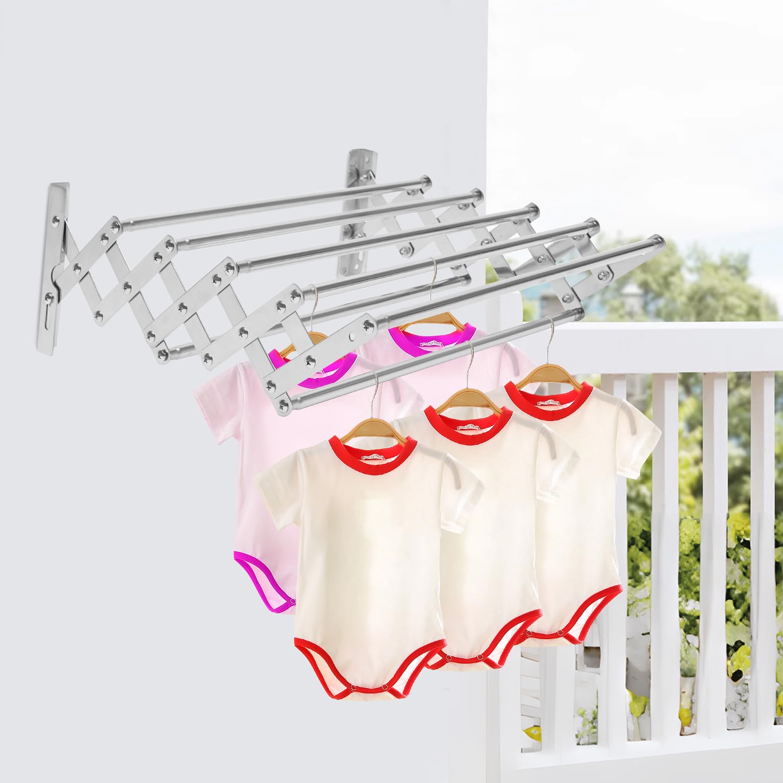 Séchoir à linge mural extensible 42 à 80 cm en acier inoxydable avec 7 barres, pour buanderie, salle de bain