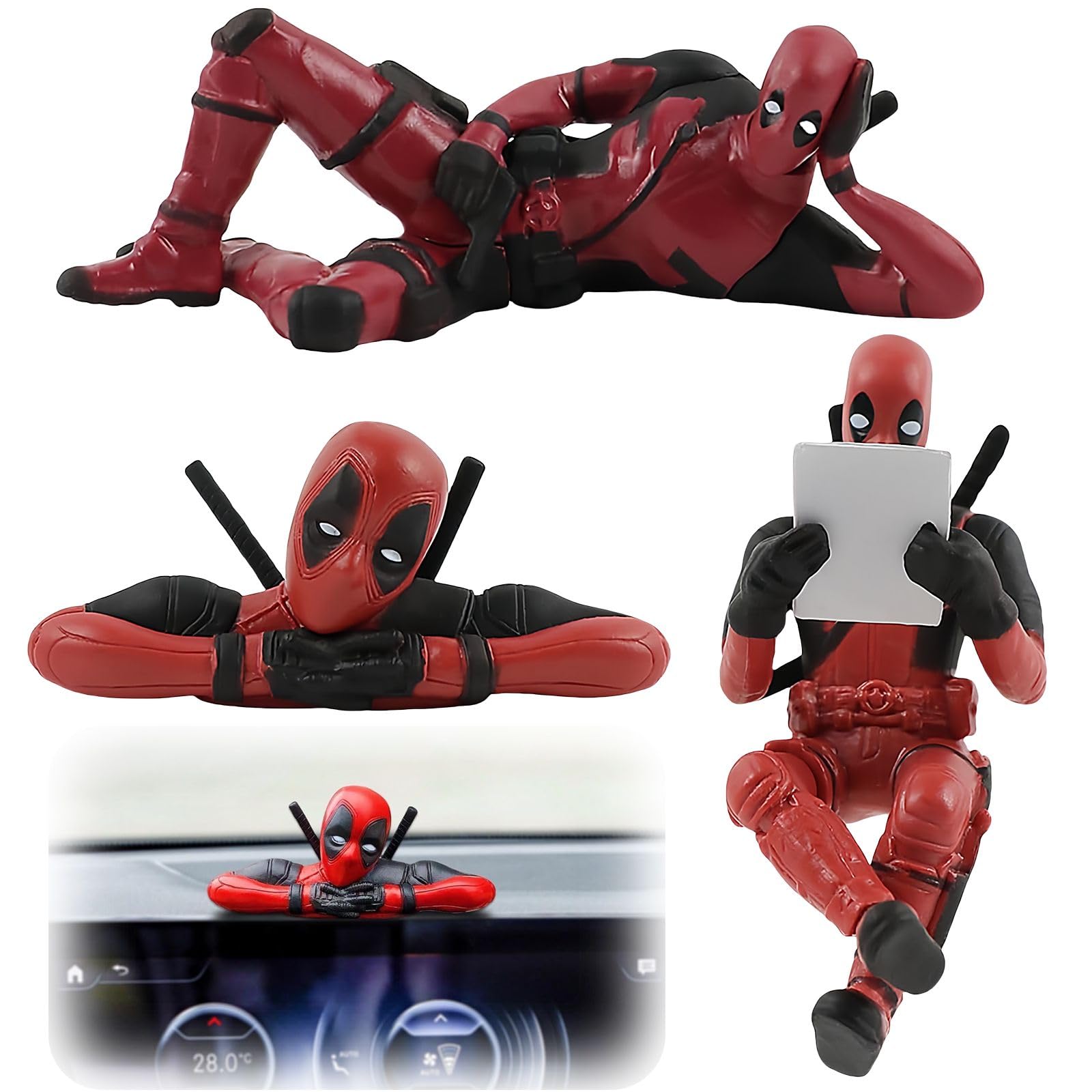 3 Piezas Deadpool y Lobezno Deadpool Figura Figura Deadpool Decoracion Coche Muñeco Deadpool Ornamento Colgante de Deadpool Oscilante para el Salpicadero del Coche Decoración
