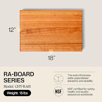 John Boos RA-Board Series Rectangular Wooden Maple Cutting Board 18x12 2.25 Thick, 15-lb Reversible Butcher Block with Edge-Grain & Finger Grips Made in the USA