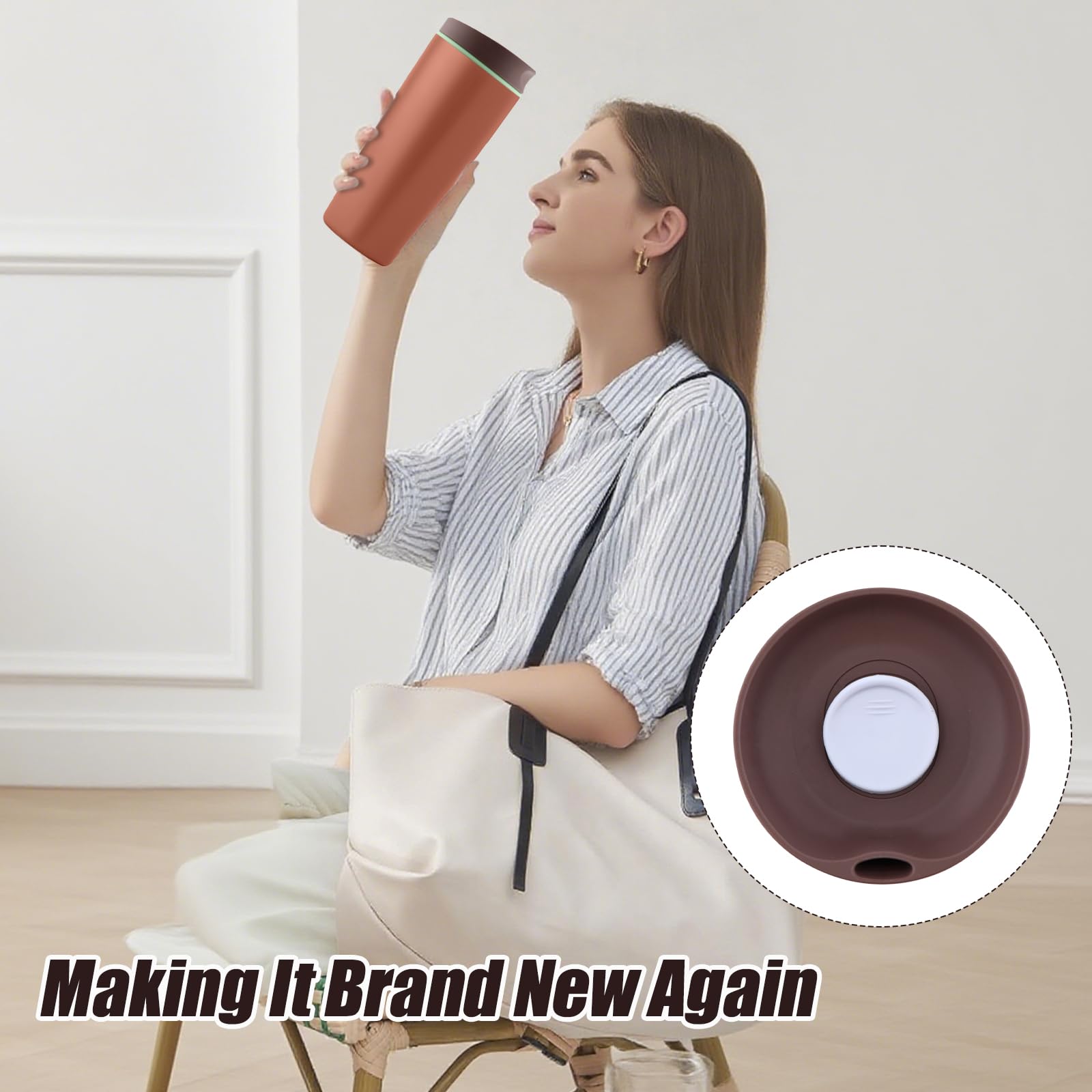 Ersatzschieberdeckel für Owala SmoothSip 590 ml & 340 ml, obere Abdeckung, kompatibel mit Owala Kaffeebecher, Kaffee-Reisebecher, auslaufsicheres Zubehör, BPA-frei (Hellbraun)