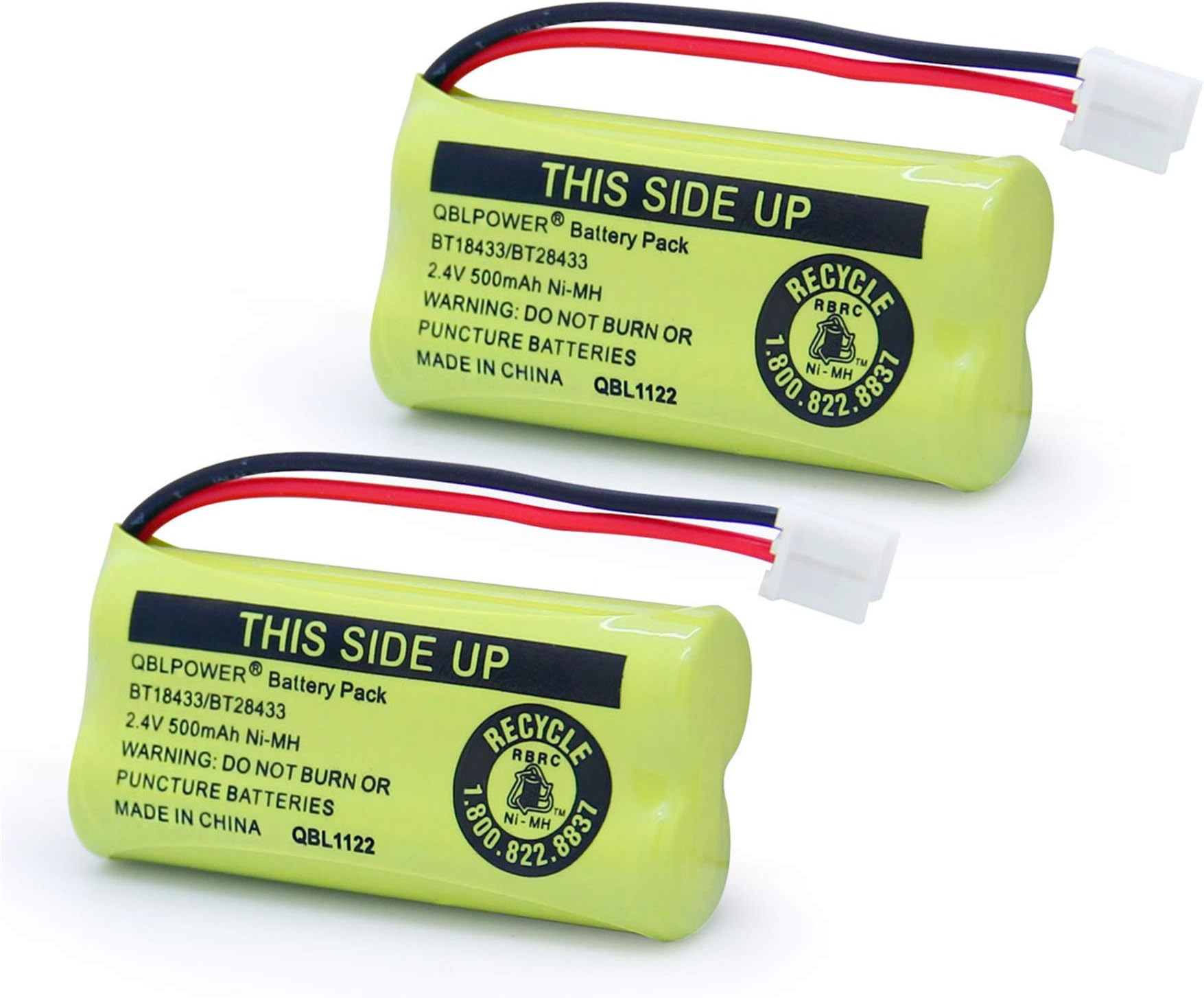 QBLPOWER2.4V Rechargeable Battery Compatible with AT&T Vtech Phones BT18433 BT184342 BT28433 BT284342 BT-8300 BATT-6010 BT1011 BT1018 BT1022 BT1031 89-1326-00-00/89-1330-01-00/CPH-515D(Pack of 2)