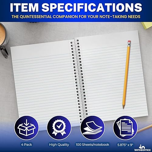 Miniatura 8 de 1InTheOffice Cuaderno de espiral de 6 x 9.5, cuaderno encuadernado con alambre, cuaderno con rayas universitarias, cuaderno de 3 materias con rayas