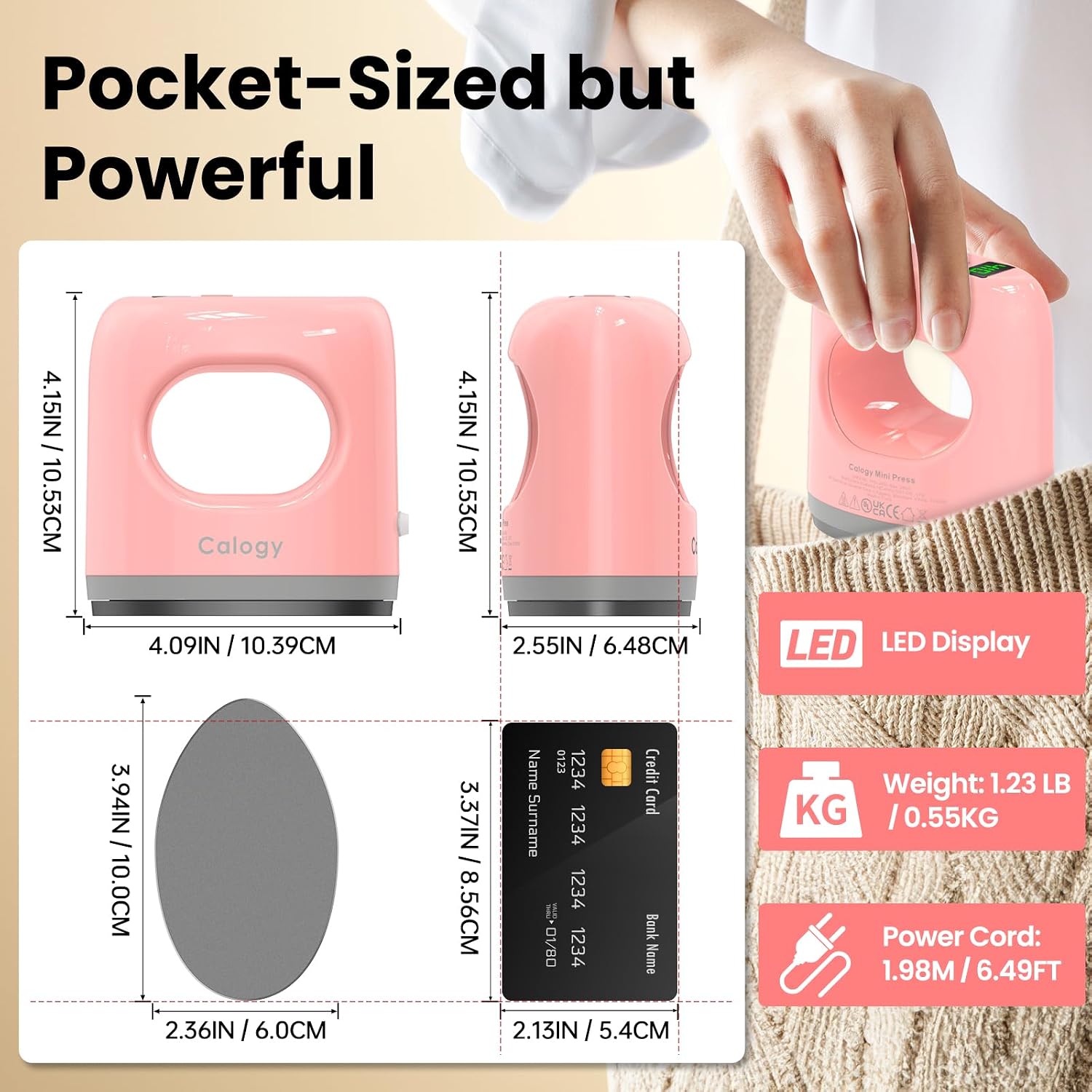 Calogy Super Mini Heat Press Machine, Max 410℉ & 4 Heating Setting with LED Display, Mini Iron for Crafting with Precision Tip, Easy for Small Objects Like Shoes, Stuffed Animals, Hats (Pink) image 3