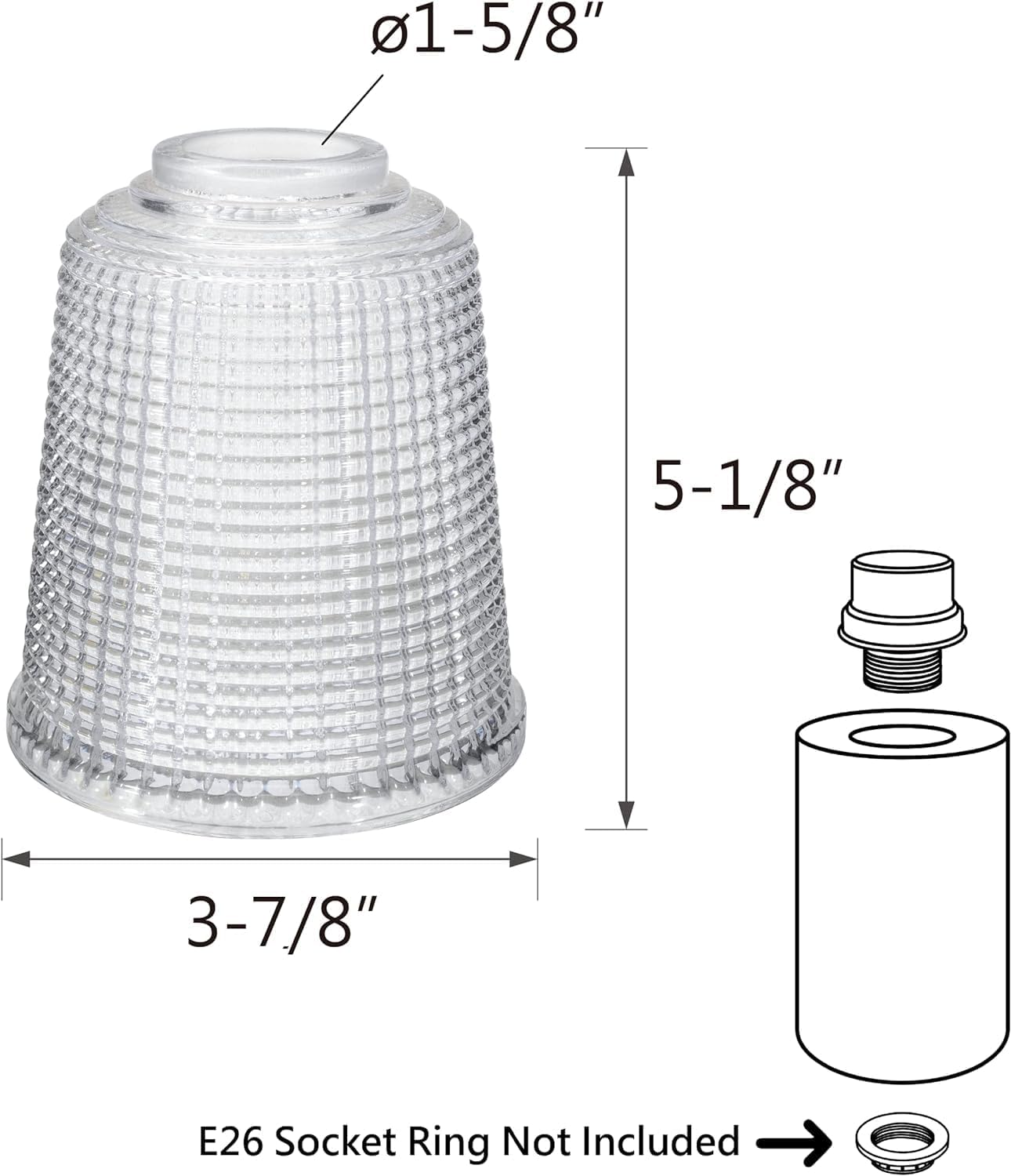 Aspen Creative 23526-60-2A, Clear w/Grid Pattern Glass Shade for Lighting Fixture, Pendant, Vanity, Wall Light, Size: 3-7/8" D x 5-1/8" H, Set of 2