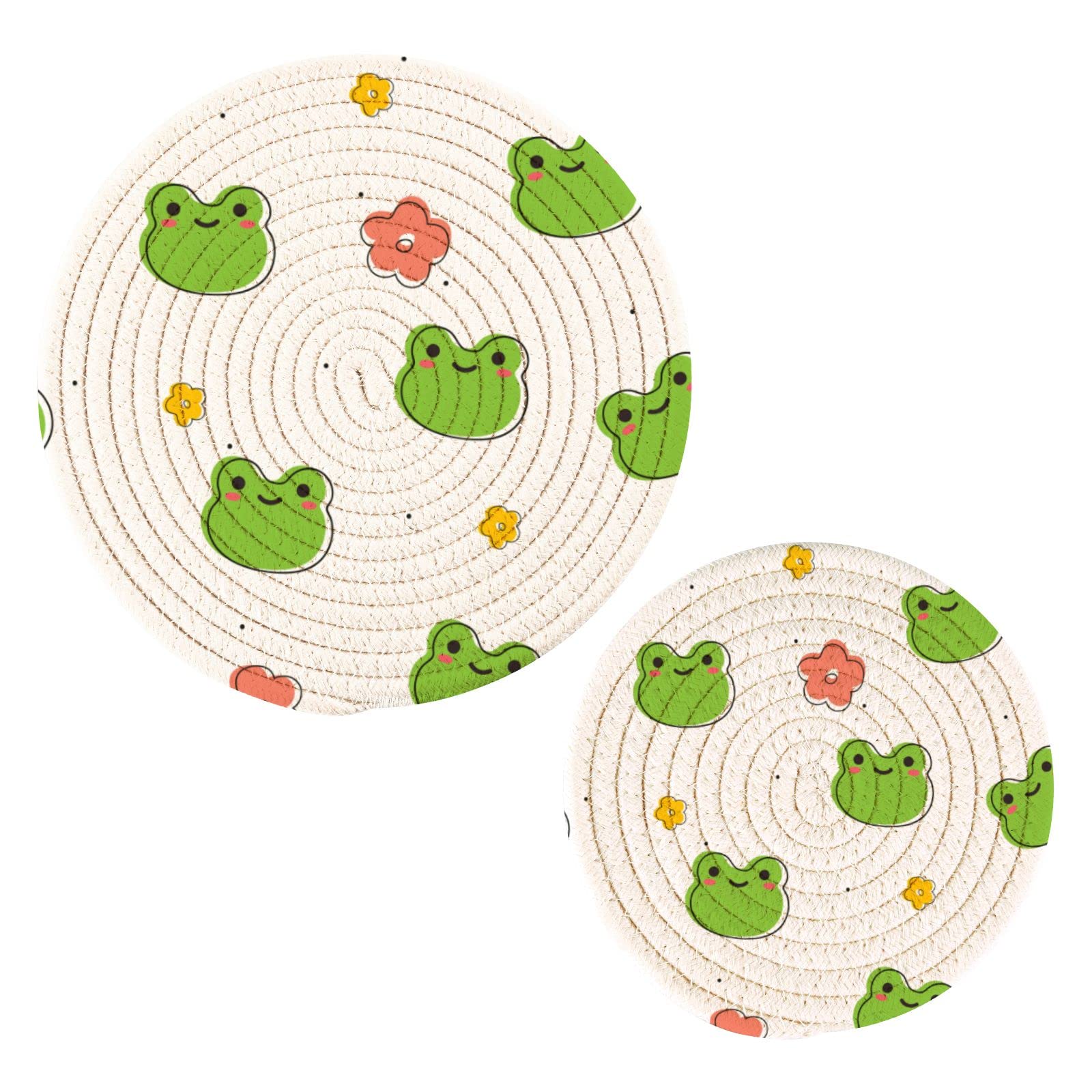 Blueangle Cute Frog Pot Holders Trivets Set 2 Pcs, Potholders for Kitchens, Pure Cotton Thread Weave Trivets for Hot Dishes/Pot/Bowl/Hot Pot Holders?307?