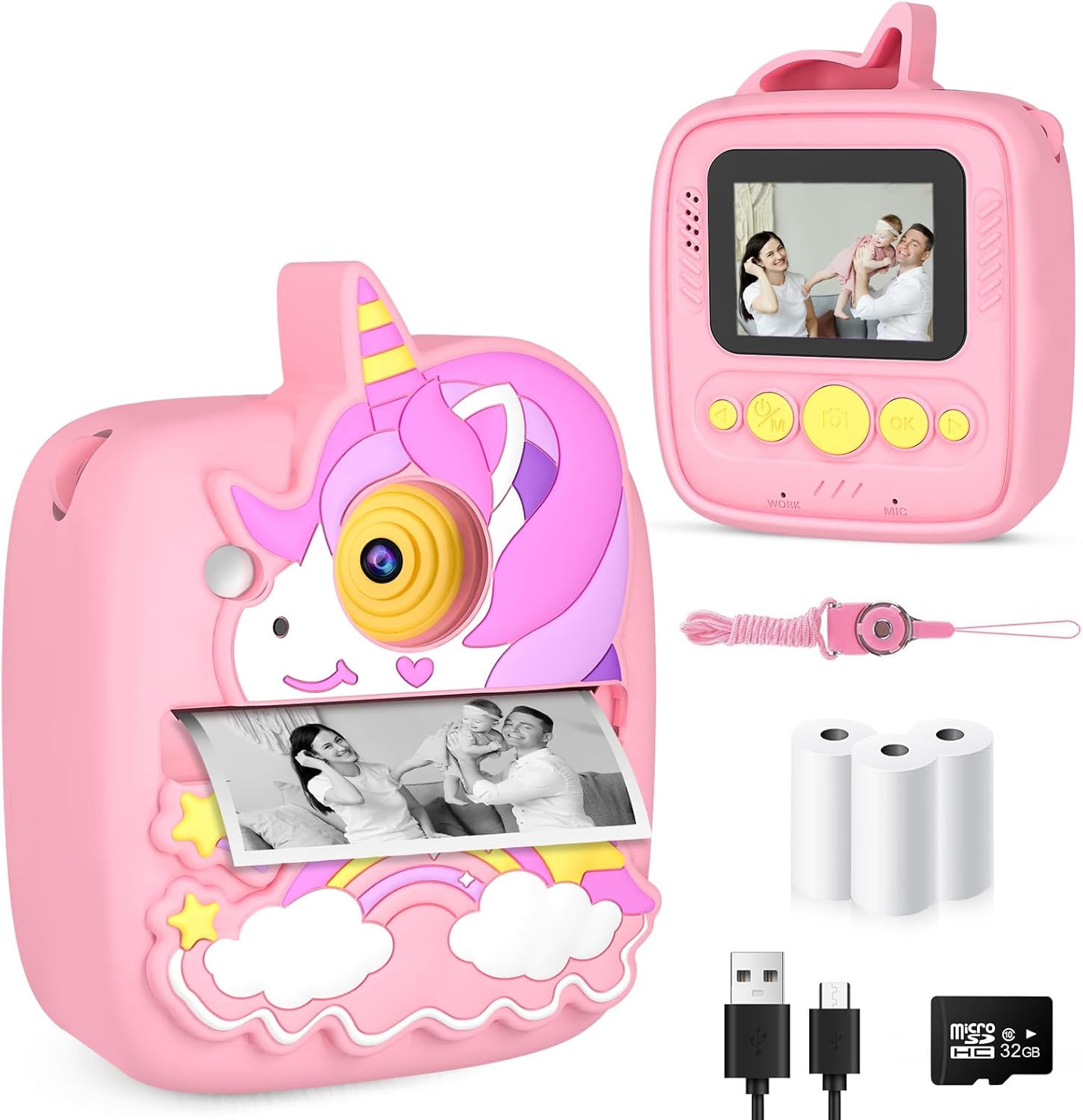 Kids Camera Instant Print, Christmas Birthday Gifts for Girls Age 3-8, 48MP &1080P Children Camera with Photo Paper, Portable Toy Instant Camera for Kids 3 4 5 6 7 8 9 10 Year Old Girls
