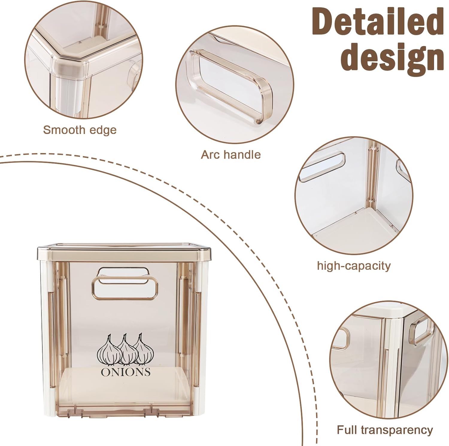Potato and Onion Storage, Clear Plastic Potato Bin Onion Holder with Lid and Handle, Stackable Vegetable Bin for Pantry Organizers and Storage, BPA Free, Set of 2