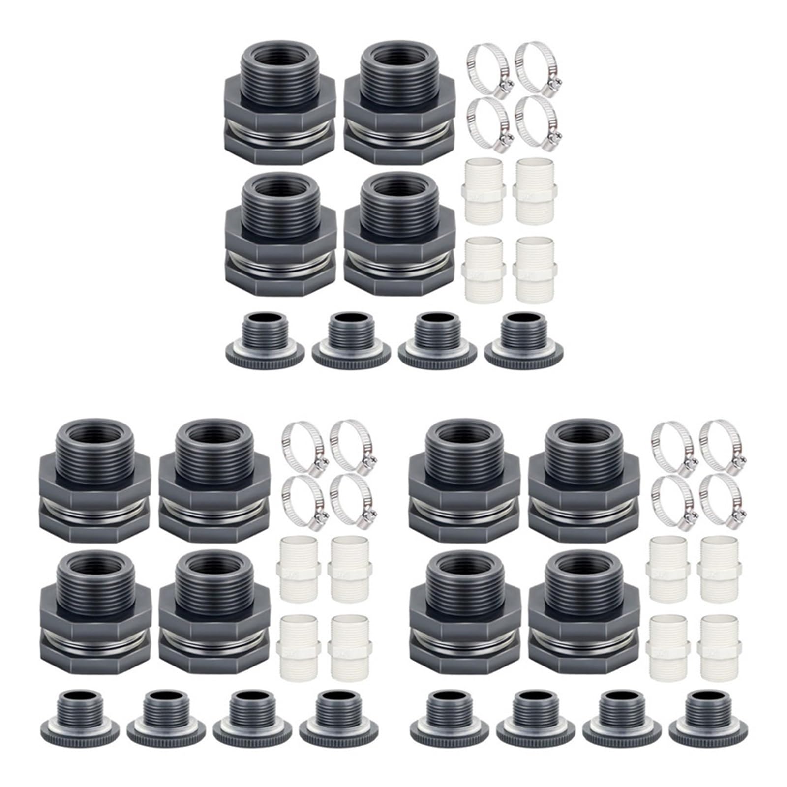 Junta divisoria de PVC 12X, 3/4 pulgadas, con enchufe, adaptador for manguera jardín, kit abrazadera, tanque agua