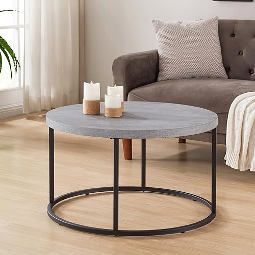 Miniatura 11 de CENSI Mesa auxiliar redonda de 31.5 pulgadas, moderna mesa central industrial de madera de roble natural para sala de estar, patas de metal Roble