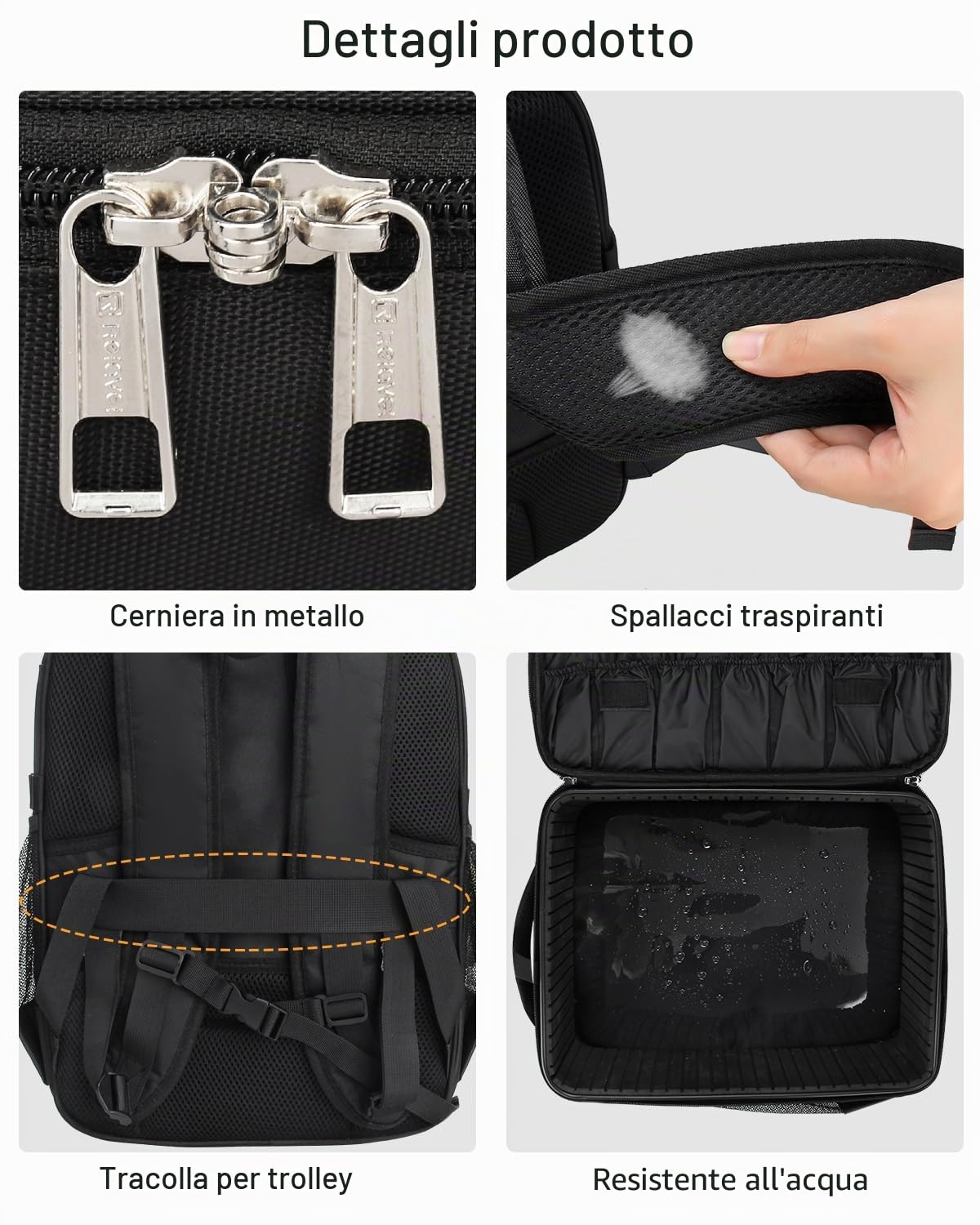 Valigetta cosmetica zaino extra grande beautycase professionale da viaggio borsa per trucchi da donna, organizer per trucchi a 3 strati, con 4 piccole borse cosmetiche, Nero , Valigetta per cosmetici
