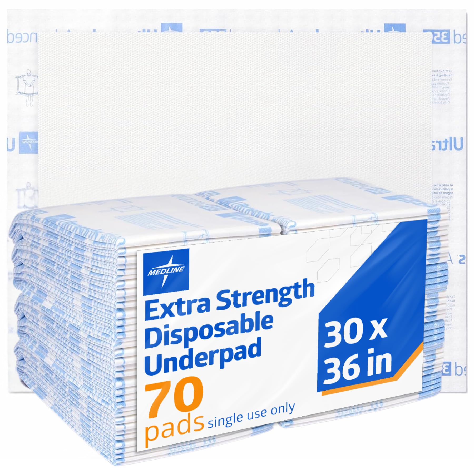 Medline Ultrasorbs Advanced Extra Strength Drypads, 30" x 36", 70 Count, Super Absorbent Disposable Pads, Incontinence Bed Pads, Chucks Bed Pads, Elderly, 350 lb Repositioning Capacity
