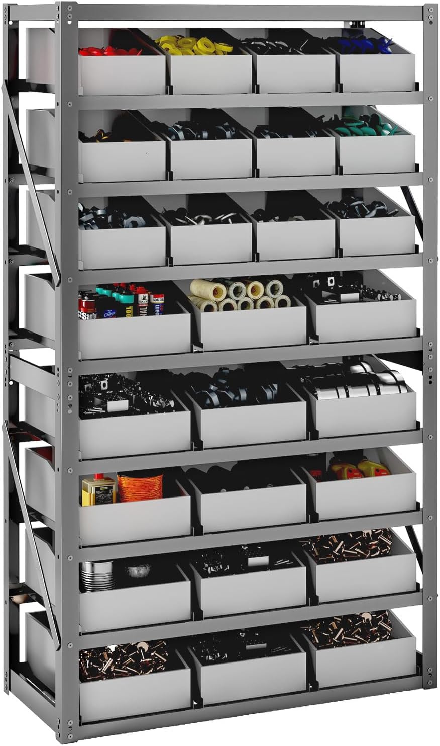 8-Tier Heavy Duty Steel Storage Bin Rack with 27 Bins Shelving Unit– Durable Steel Frame, Easy Assembly – Perfect for Tools, Office Supplies, Garage, Warehouse and Workshop Organization