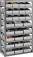 Hymula 8-Tier Heavy Duty Steel Storage Rack with 27 Bins - Garage Workshop Tool Organizer, Easy Assembly