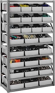 Hymula 8-Tier Heavy Duty Steel Storage Rack with 27 Bins - Garage Workshop Tool Organizer, Easy Assembly