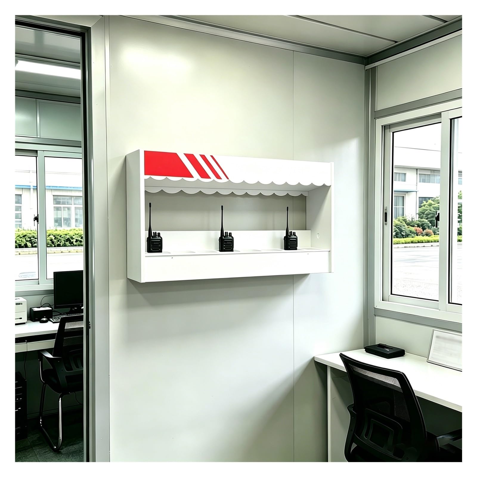 Multi Grids Walkie Talkies Organizer Security Booth Radio Organizer Stand, Wall Mounted Walkie Talkie Storage Holder, Intercom Storage Holder for Construction Sites/Warehousing Centers(8 holes)