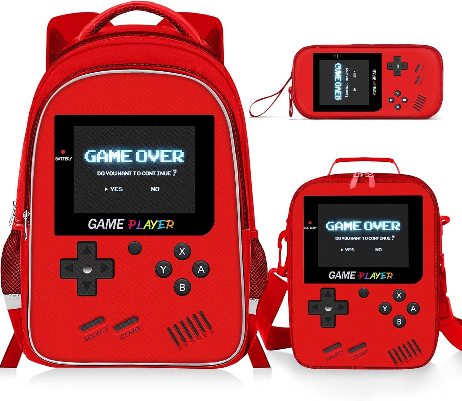 ZHIMEBYE Backpack for School Boys,3pcs Boys Backpack and Lunch Box Set for Elementary Middle School, 17″ Video Game Bookbag for Ages 6-18 Kids Children Teens