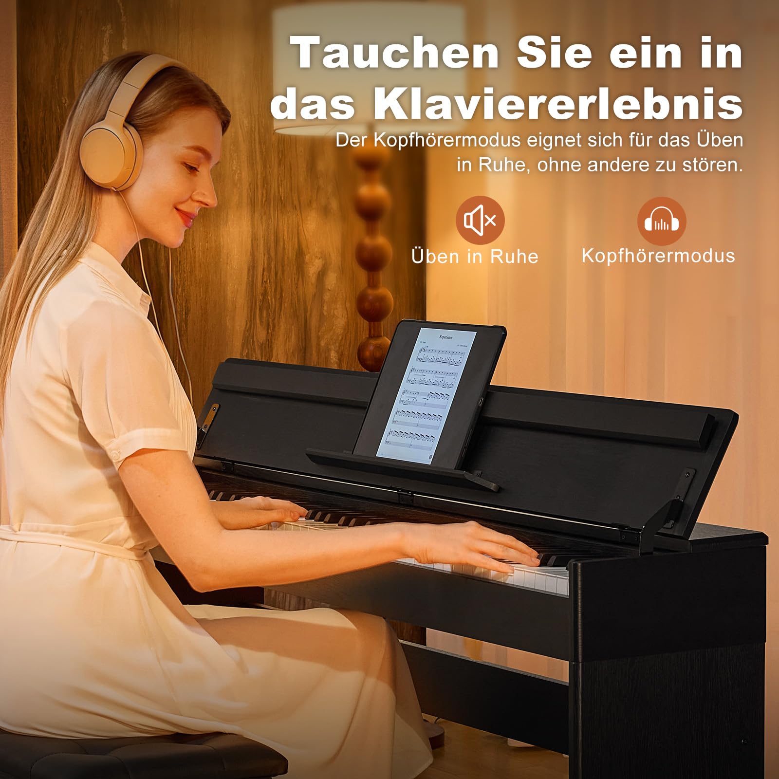 MUSTAR 88 Tasten Digital Piano, Halbgewichtete Tasten Klavier mit USB/MIDI und Bluetooth, Halb-offene Abdeckung, E-Piano mit 3-Pedal-Einheit, Stereolautsprechern, 800 Töne und 64 Polyphony, Schwarz