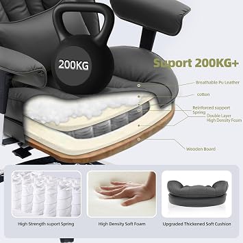 Efomao Big and Tall Office Chair with Footrest High Back Computer Chair with Adjustable Armrests,Executive Office Chair with Wide Seat, Modern Desk Chair for Home Office, Gaming, or Study, Black
