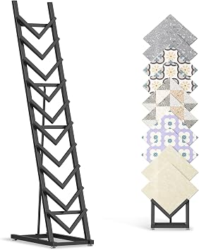 Floor Standing Tile Display Rack, Metal Sample Tiles Display Stand for Retail Stores, 10 Tier Floor Tile Display Storage Rack, Tile Samples Organizer for Commercial Exhibition Hall