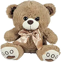 Urso Pelúcia Com Lacinho Pézinho Bordado 23cm - Marrom (Marrom Escuro)