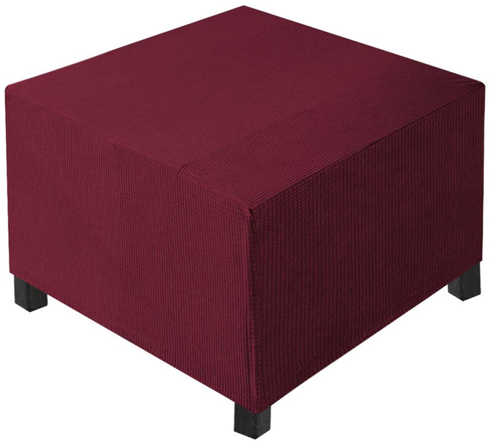 Aqigr Burgundy Large Square Footstool Cover, Stretch Ottoman Cover Washable Super Soft Universal Pouffe Cover With Elastic Bottom Anti-Slip Foot Stool Slipcovers(,L 65X W 65Xh 45Cm)