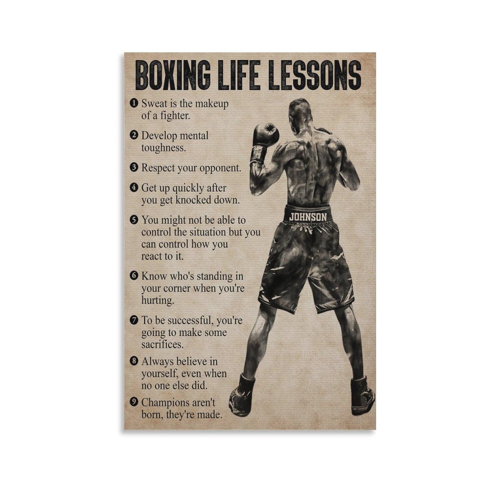 WLQZFRWV Boxing Life Lessons Personalized Boxing Poster Canvas Poster Bedroom Decor Landscape Office Room Decor Gift 12x18inch(30x45cm)