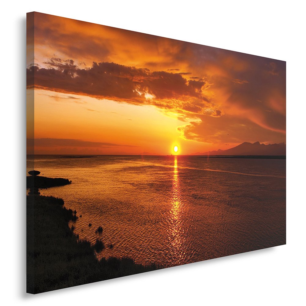 Feeby Impression Sur Toile Vue Mer Coucher De Soleil XXL 120x80 cm Tableaux Tableau Mural Image Moderne Photo Décoration Murale Artistique Photographie Design Chambre Salon Cuisine Plage Orange Rayons
